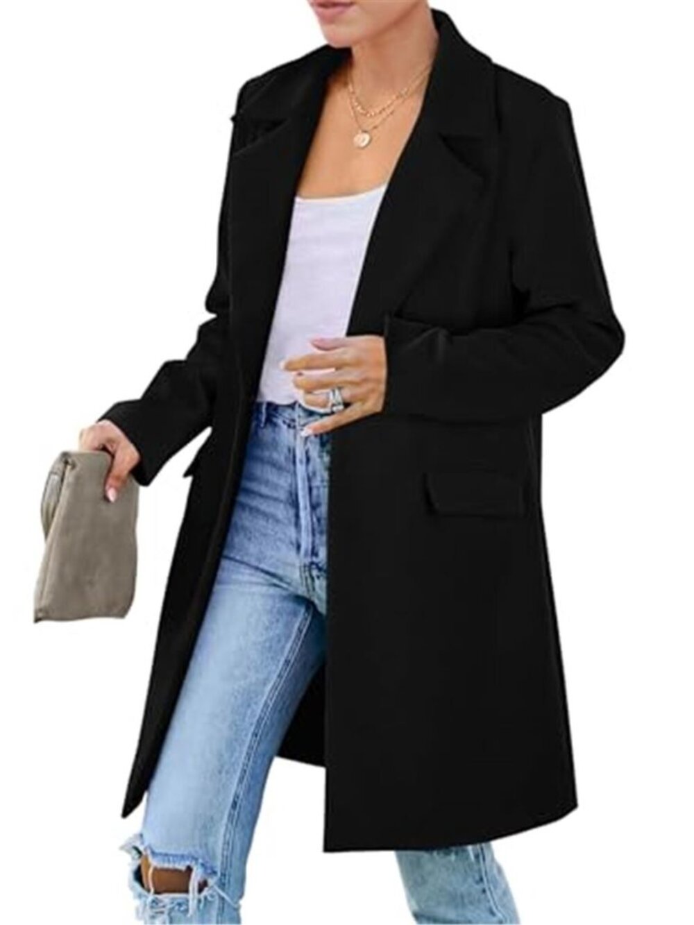 Women's Casual Long Blazer Winter Suit Jacket with Pockets